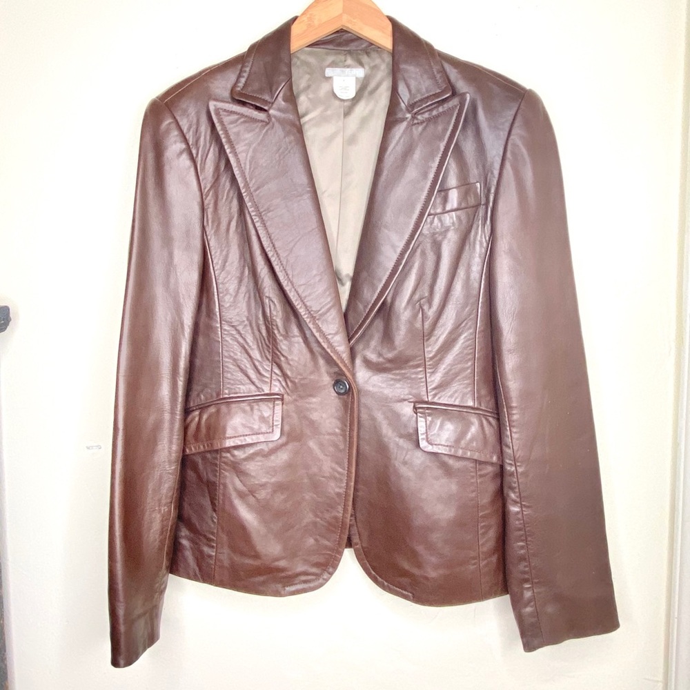 J. Crew Chocolate Brown Leather Jacket Blazer Coat